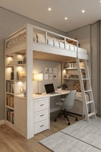 Tempat Tidur Tingkat dengan Meja belajar.