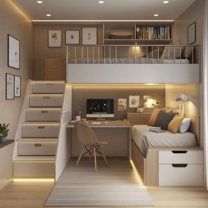 Desain Kamar Minimalis Loft Bed