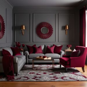 Abu-abu dengan Merah Maroon