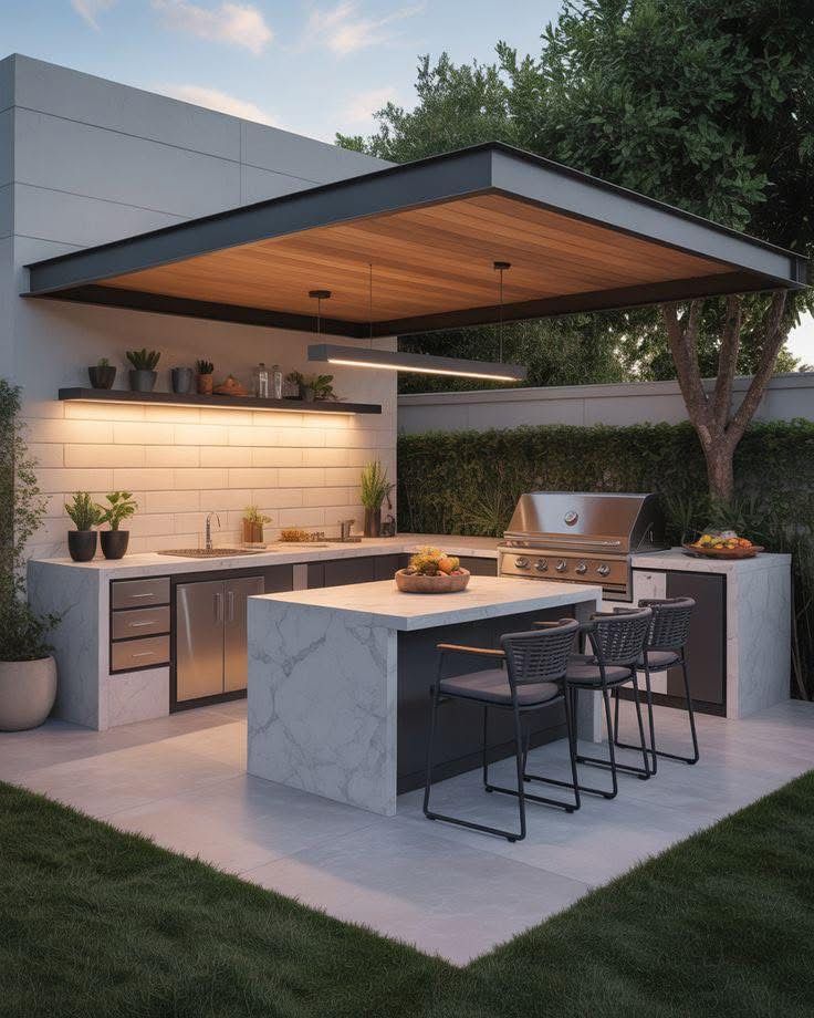 Dapur Outdoor Modern yang Elegan