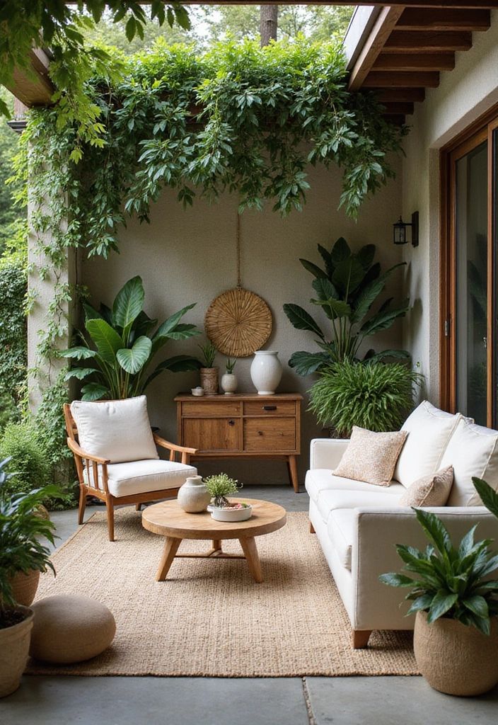 Ruang Tamu Teras dengan Tanaman Hijau