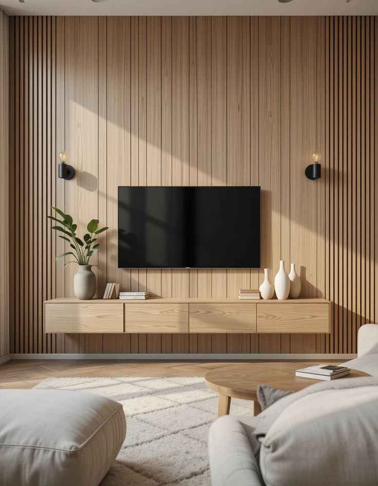 Backdrop TV Panel Kayu untuk Kesan Hangat dan Mewah