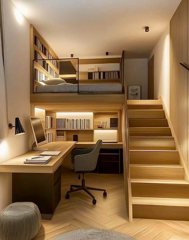 Kamar Mezzanine dengan Area Kerja atau Meja Belajar
