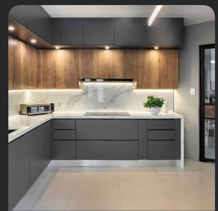 Dapur Letter L Abu-Abu Modern yang Elegan