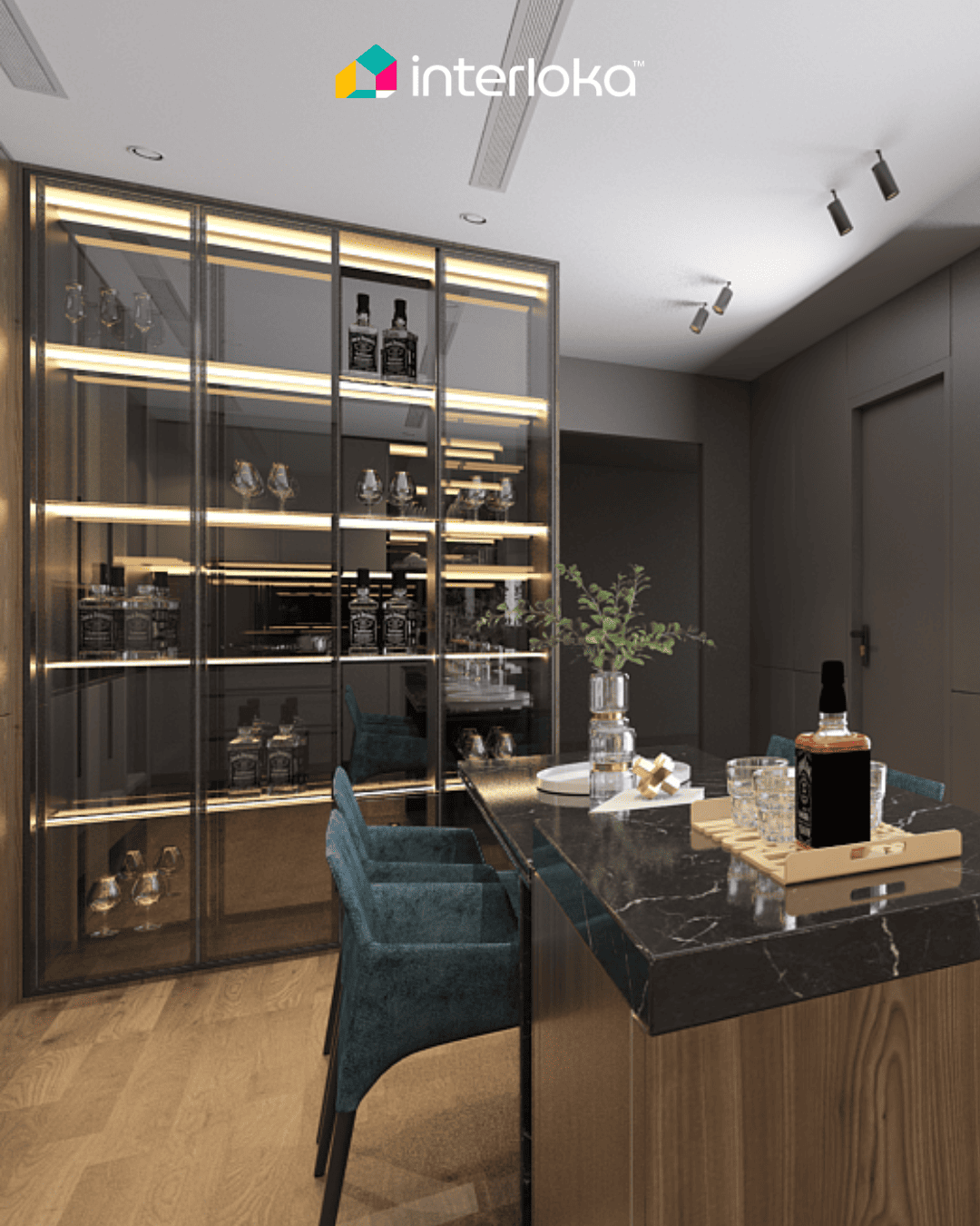 Partisi Rak Terbuka dengan Pintu Kaca