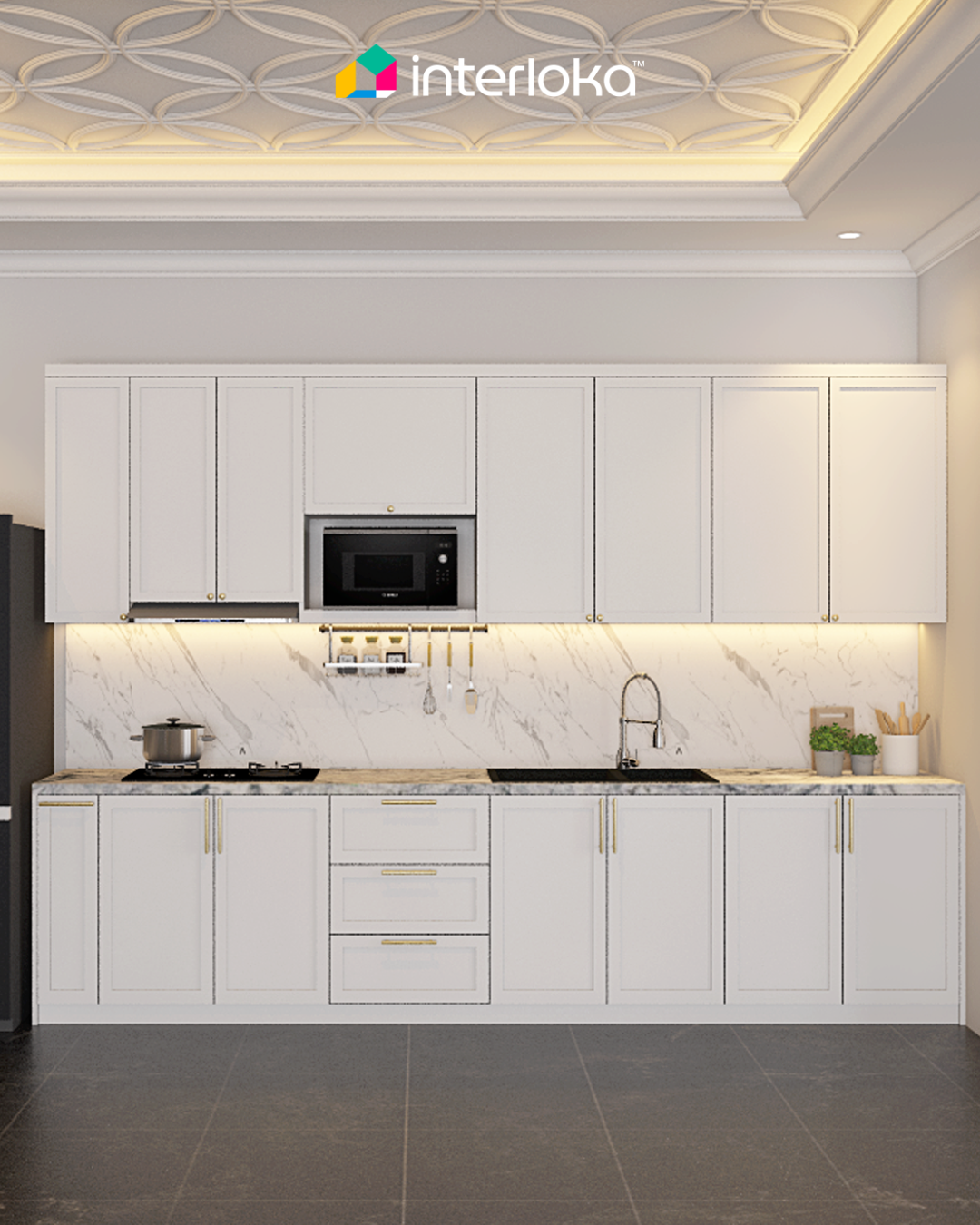 Dapur Linear Serba Putih yang Terlihat Lebih Luas