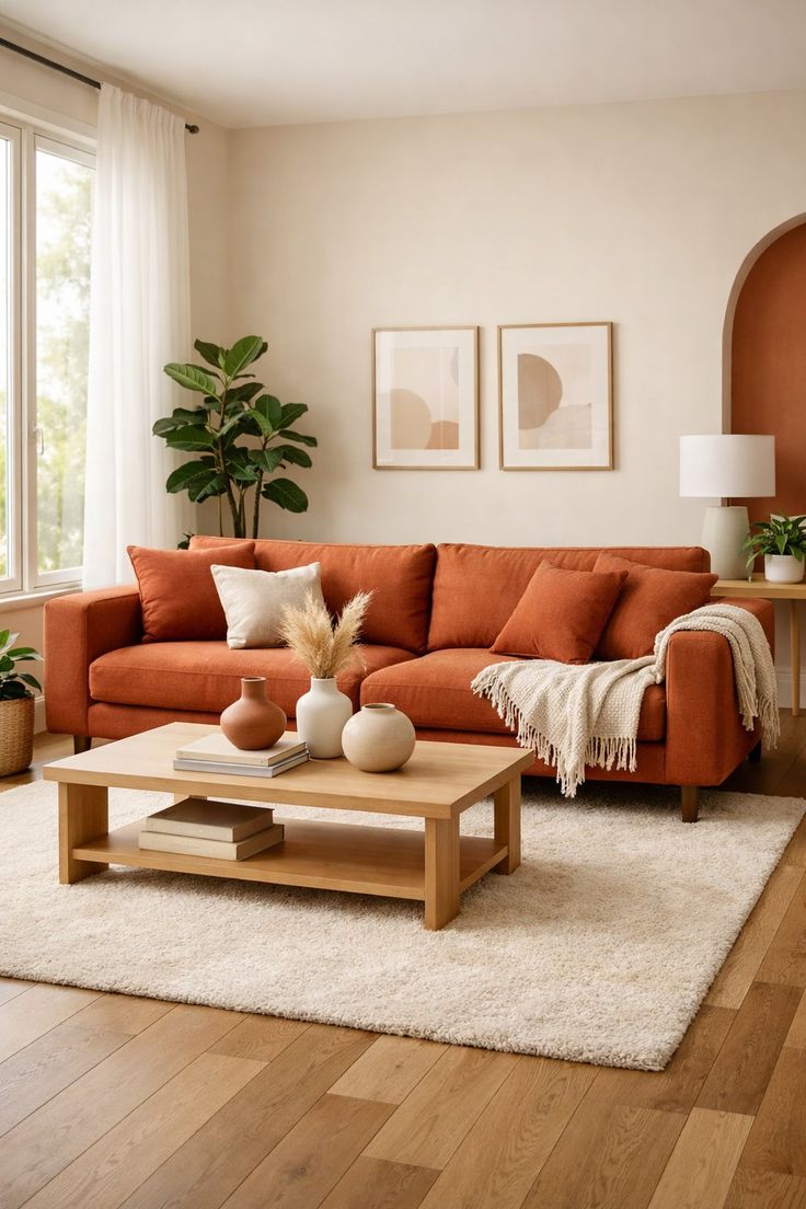 Sofa Orange Terracotta yang Hangat dan Berkarakter