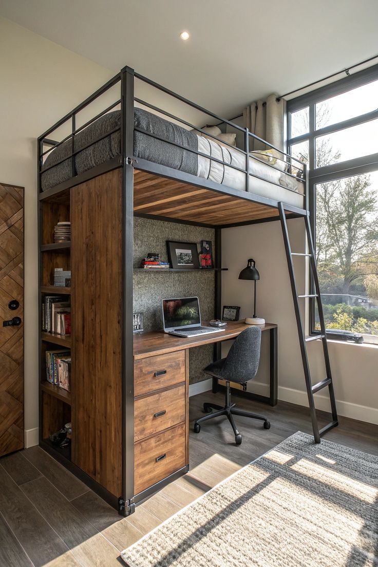Loft Bed dengan Gaya Industrial