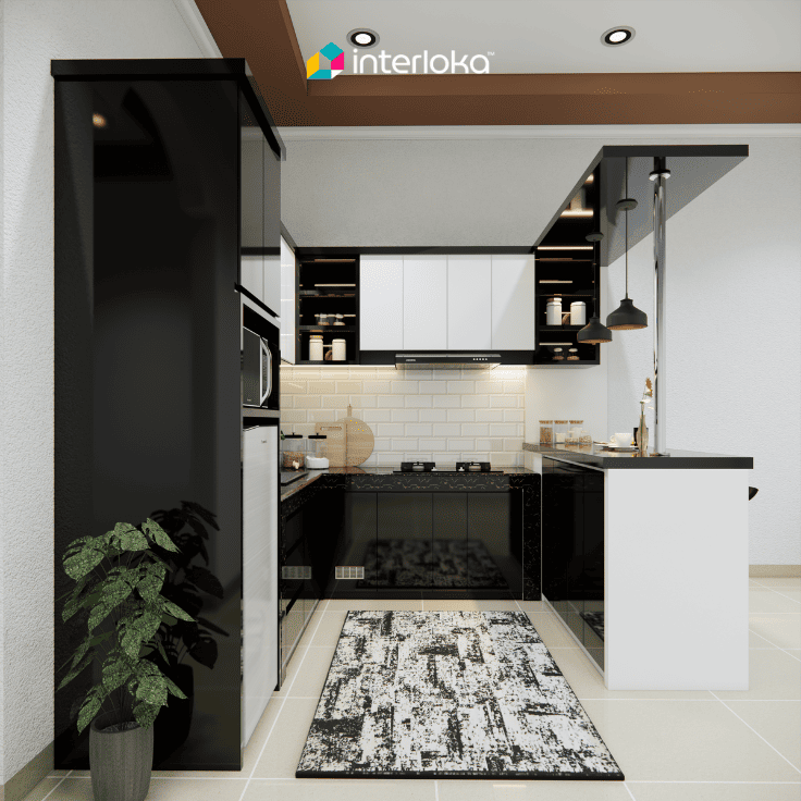 Dapur Letter U dengan Warna Monokrom