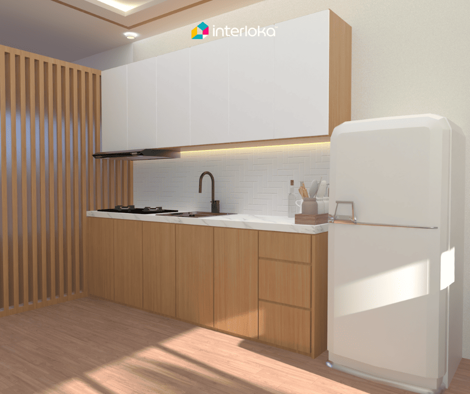 Dapur Linear dengan Sentuhan Kayu