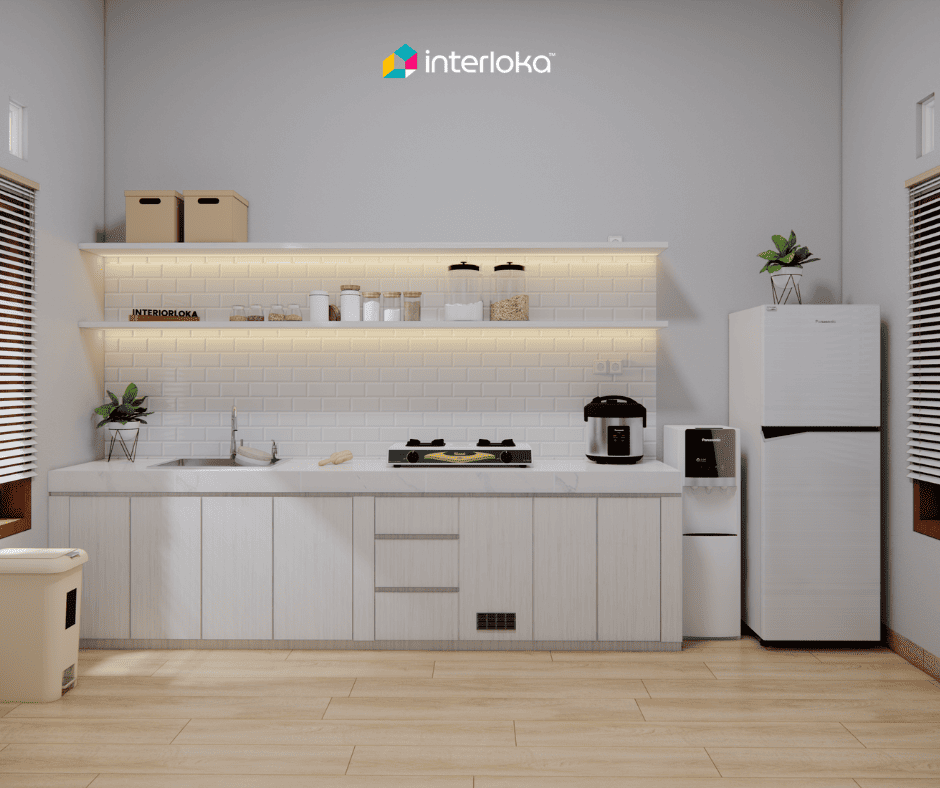 Dapur Linear dengan Rak Terbuka