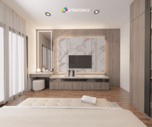 Backdrop TV dengan Finishing Marble Look