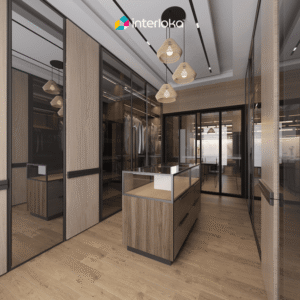 Walk in Closet dengan Sentuhan Material Kayu