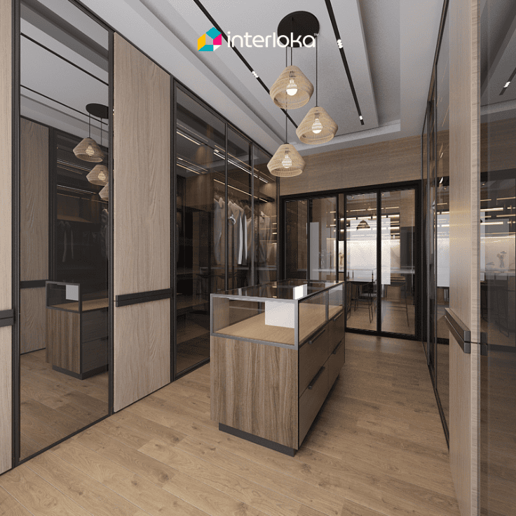 Walk in Closet dengan Sentuhan Material Kayu