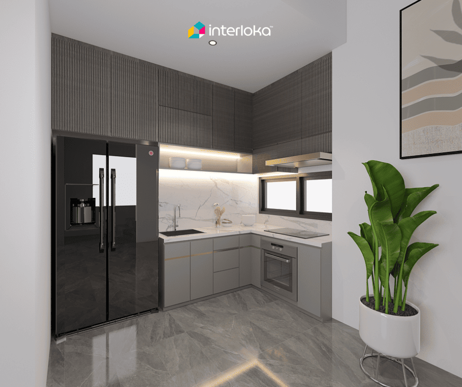 Kitchen Set dengan Kabinet Atas hingga Plafon