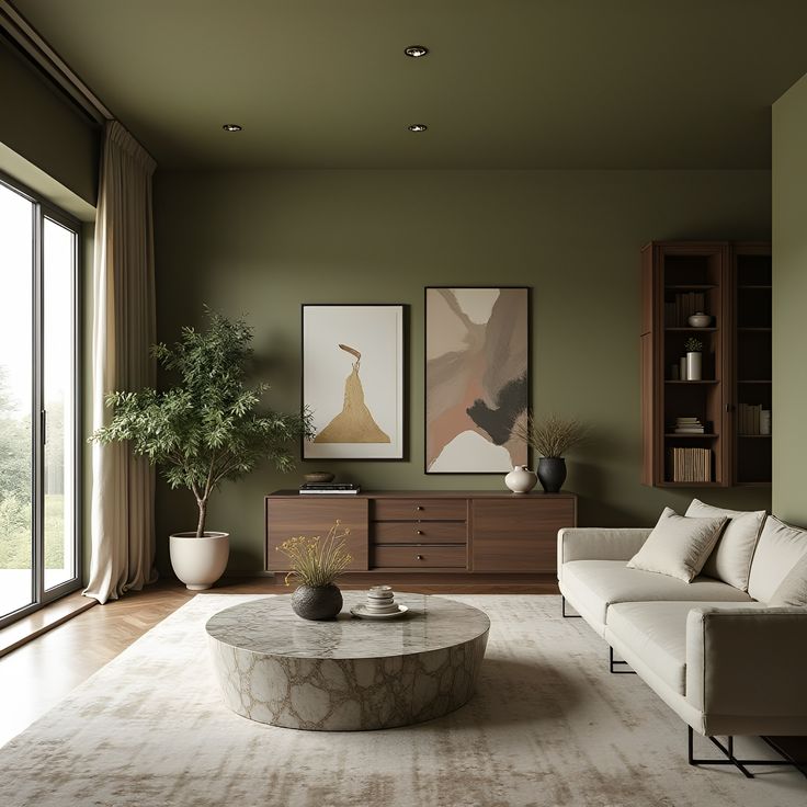 Olive Green dan Cokelat Kayu untuk Nuansa Natural