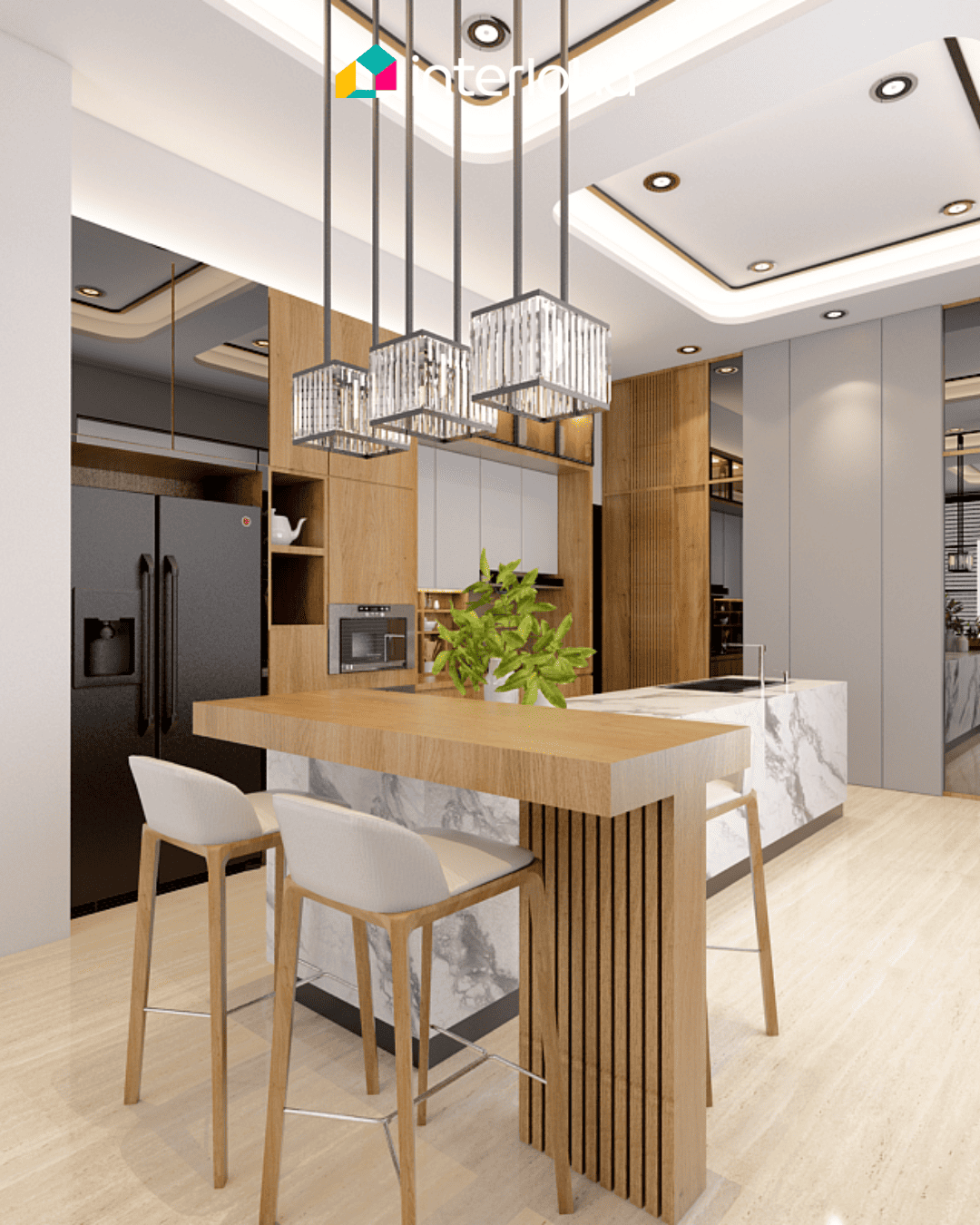 Mini Bar dengan Sentuhan Kayu Natural