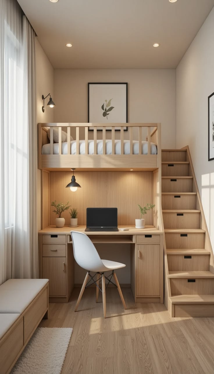 Loft Bed Minimalis dengan Tangga Laci