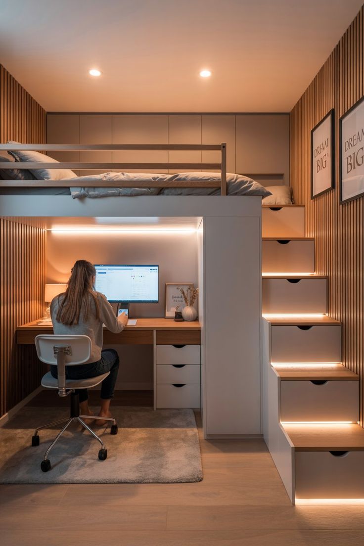 Loft Bed dengan Meja Kerja di Bawahnya