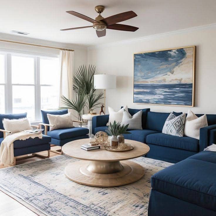 Coastal dengan Sofa Biru Laut yang Ikonik