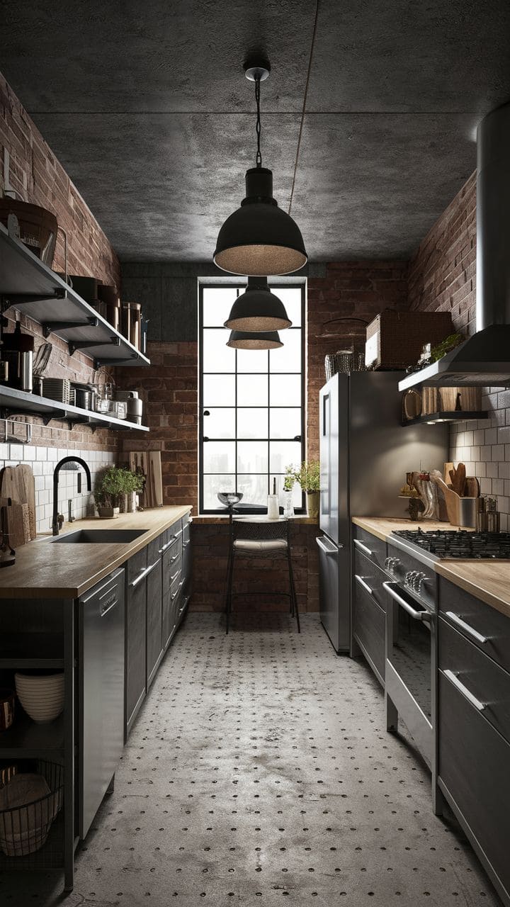 Galley Kitchen dengan Sentuhan Industrial