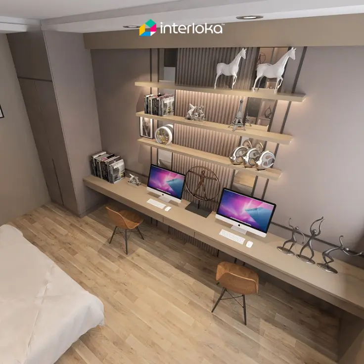 Meja Kerja dengan Rak Penyimpanan