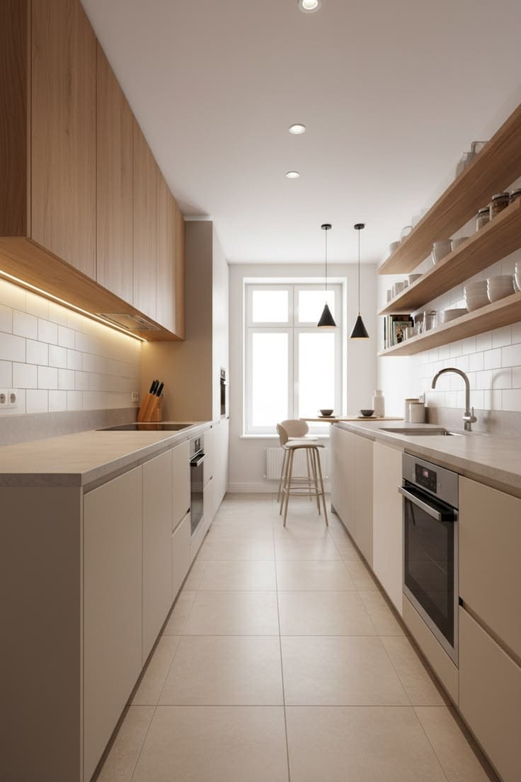 Galley Kitchen dengan Backsplash Menarik