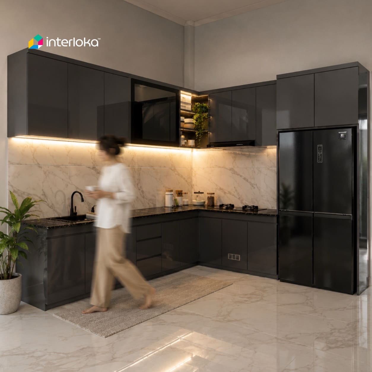 Dapur Letter L Abu-Abu Modern