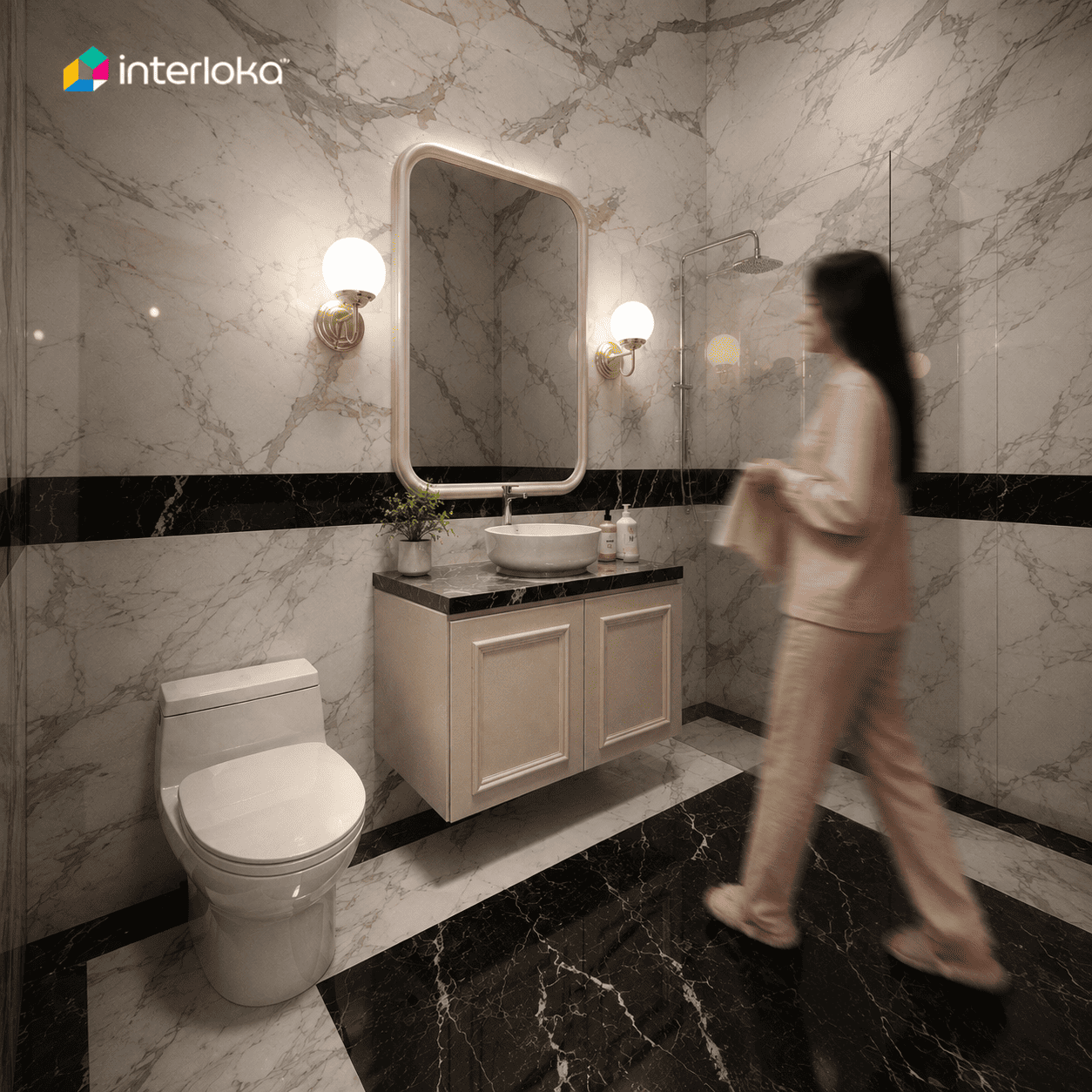 Kamar Mandi dengan Marble Look yang Timeless