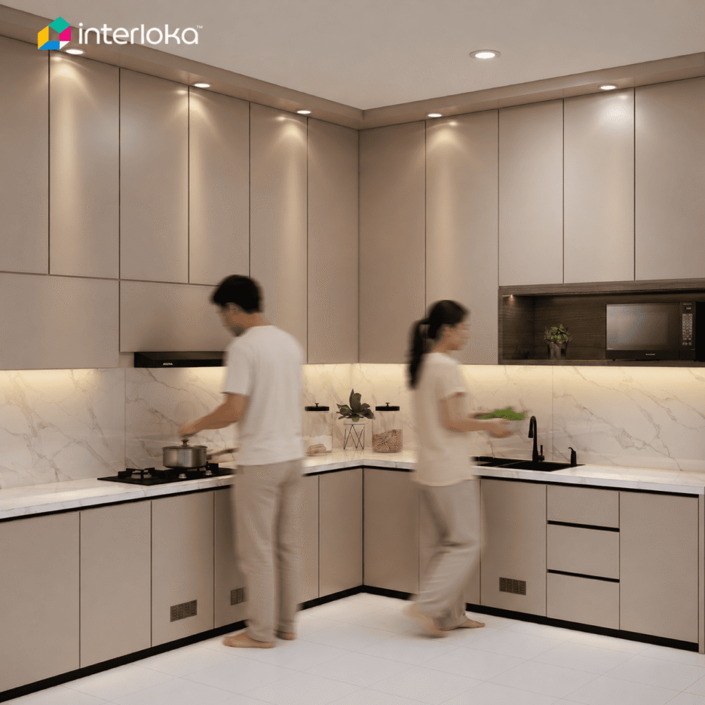 L Shape Kitchen Cream Minimalis