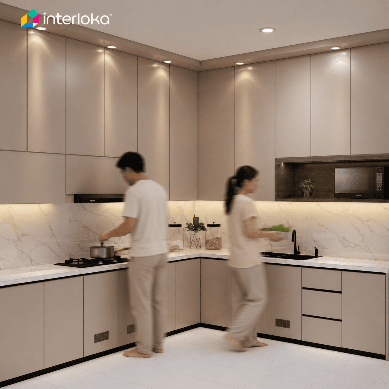 L Shape Kitchen Cream Minimalis