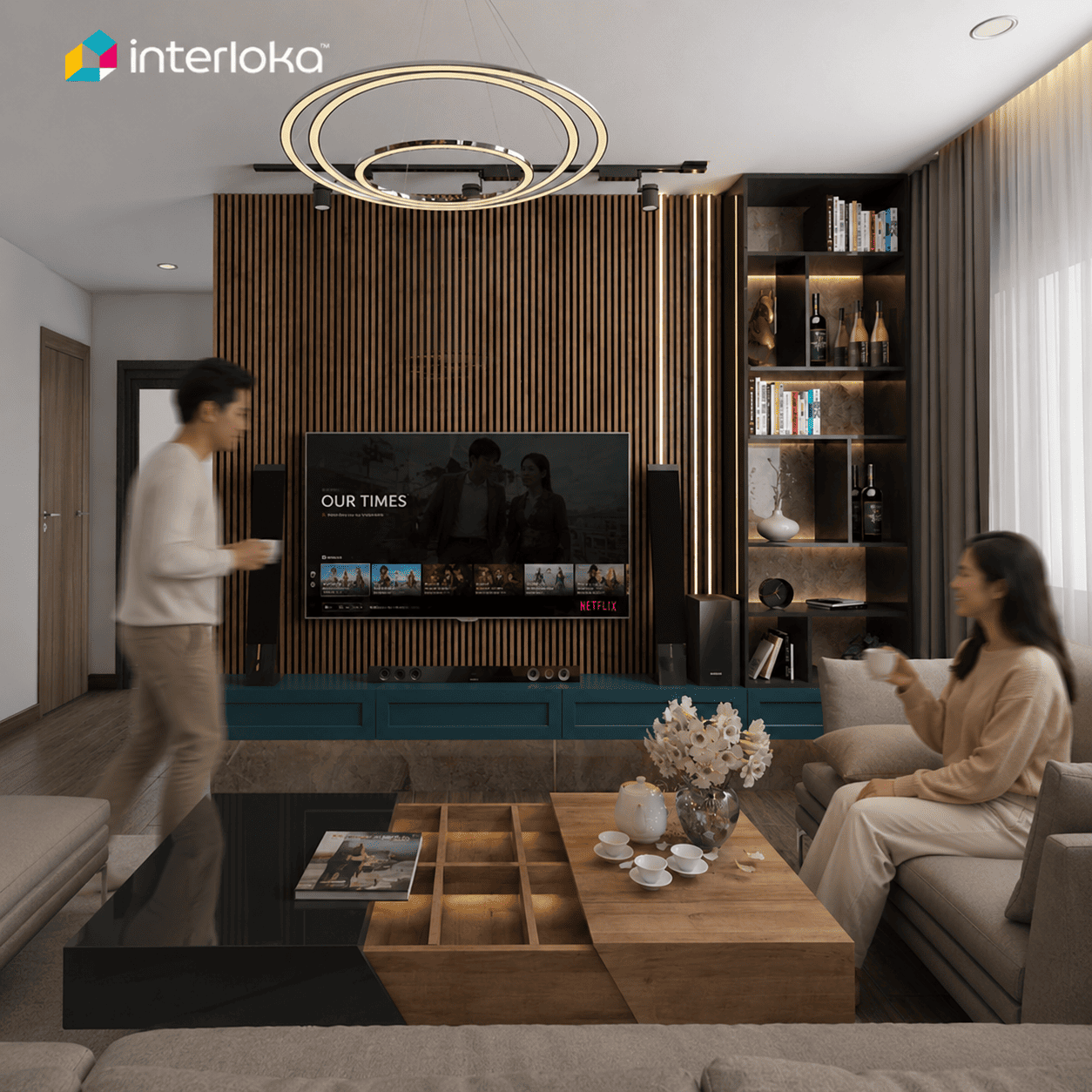 Backdrop TV dengan Kisi-kisi Kayu