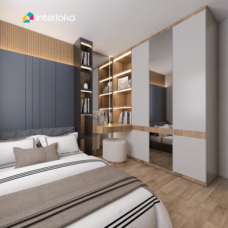 Wardrobe dengan Cermin untuk Memberikan Efek Ruang Lebih Luas