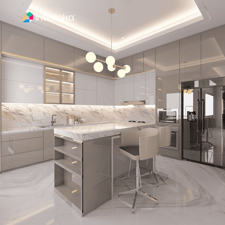 Kitchen Island Statement dengan Lampu Gantung