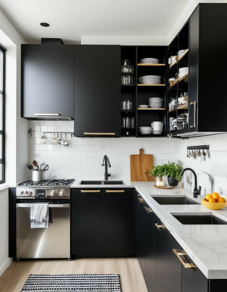 L Shape Kitchen Hitam Elegan