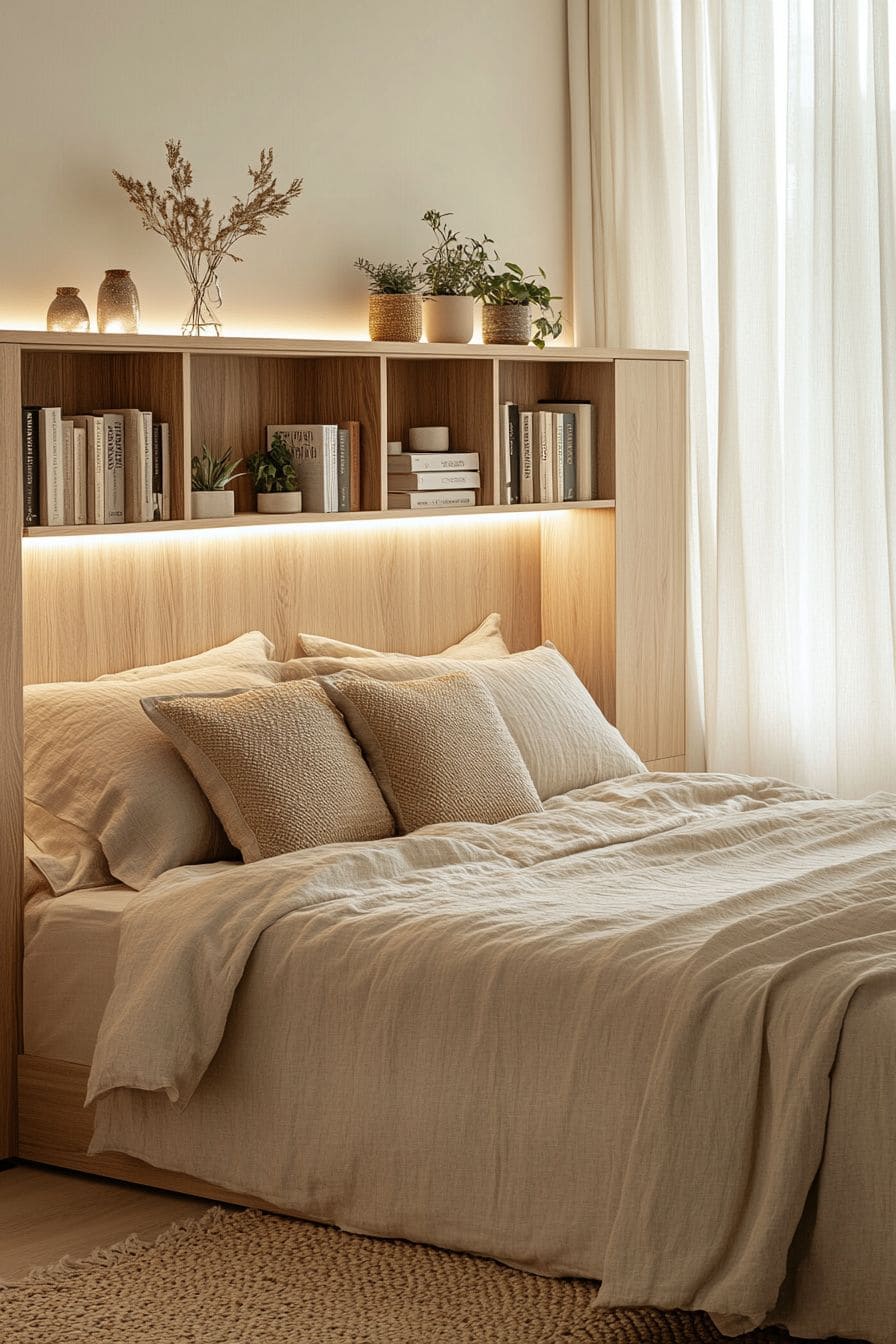 Kamar Minimalis dengan Headboard Multifungsi