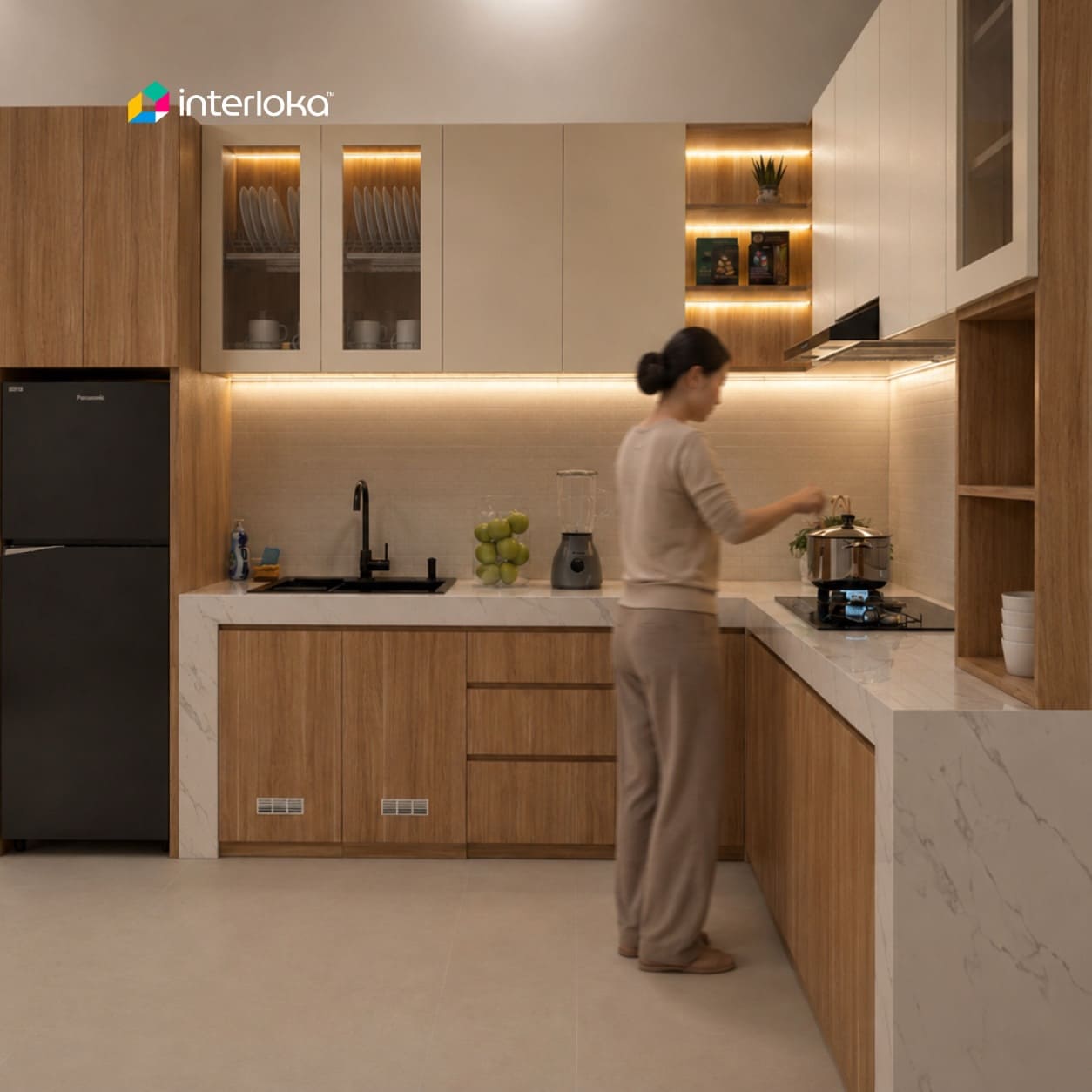 Dapur Letter L Kombinasi Putih dan Kayu